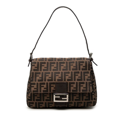 フェンディ ズッカ ワンショルダーバッグ ブラウン ブラック キャンバス レザー レディース FENDI 【中古】