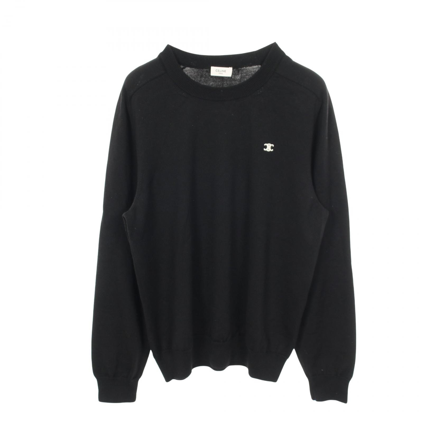 セリーヌ CELINE トリオンフ 刺繍 クルーネック セーター ニット 衣料品 トップス ウール メンズ ブラック系 【中古】