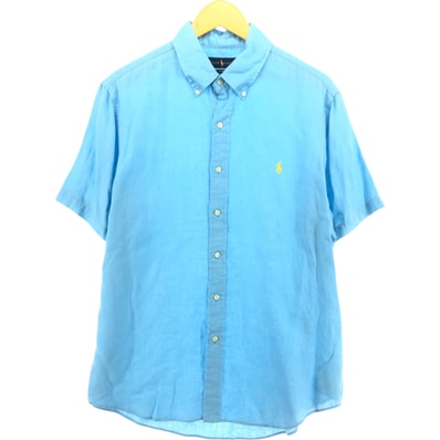 古着 ラルフローレン Ralph Lauren CUSTOM SLIM FIT 半袖 リネン ボタンダウンシャツ メンズL相当/eaa539346