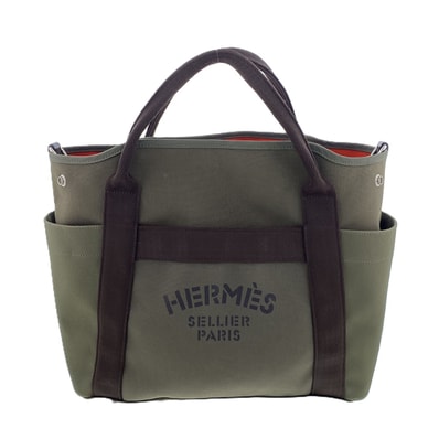 HERMES エルメス サックドパンサージュグルーム トートバッグ トワルシェブロン キャンバス カーキ A刻印 ユニセックス【中古】