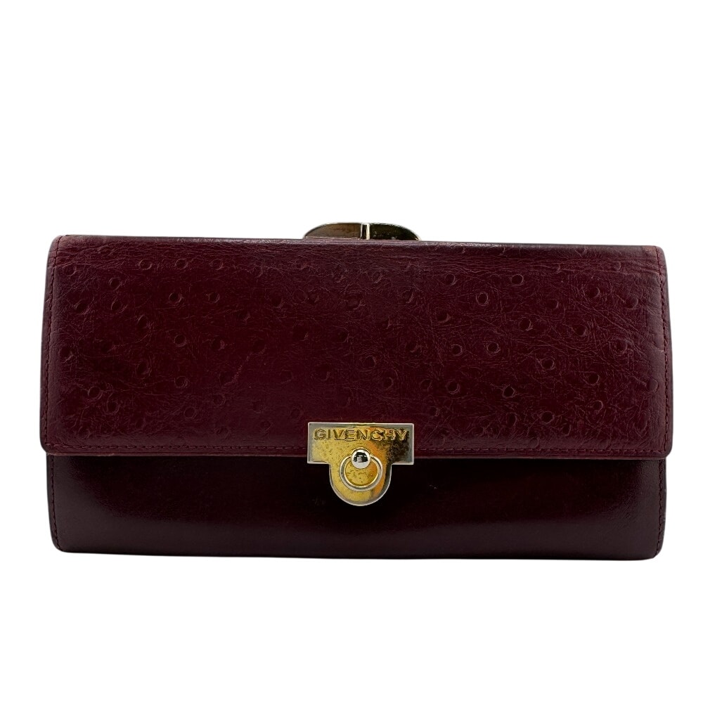 ジバンシィ GIVENCHY 長財布 フラップ ヴィンテージ ガンチーニ金具 がま口 型押し レッド