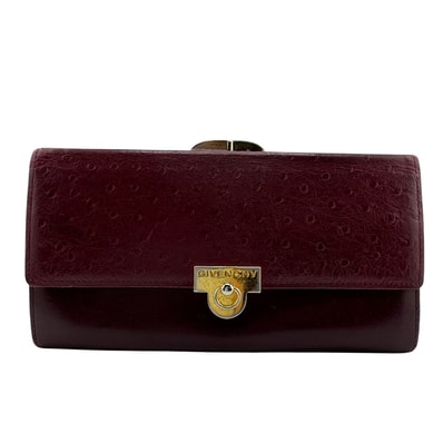 ジバンシィ GIVENCHY 長財布 フラップ ヴィンテージ ガンチーニ金具 がま口 型押し レッド