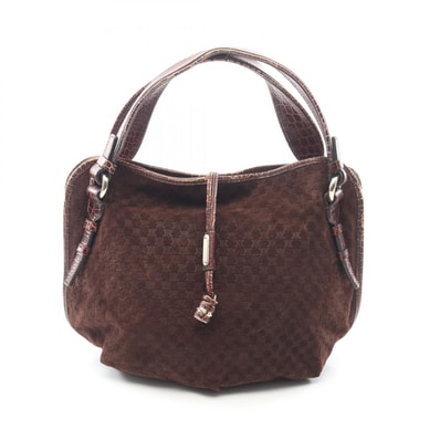 セリーヌ CELINE ビタースウィート マカダム クロコ型押し ハンドバッグ バッグ スウェード レザー レディース ブラウン系 【中古】