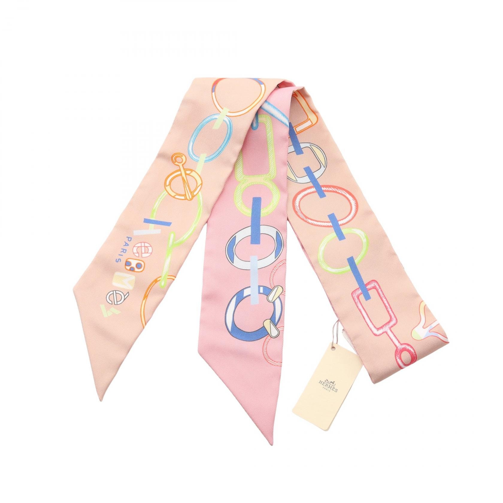 エルメス HERMES ツイリー Do Re Boucles リボン スカーフ 衣料品 シルク シルク レディース ピンク系 / オレンジ系 / マルチカラー 【中古】