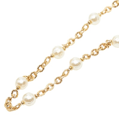 ディオール ロングネックレス ゴールド メッキ フェイクパール レディース Dior 【中古】
