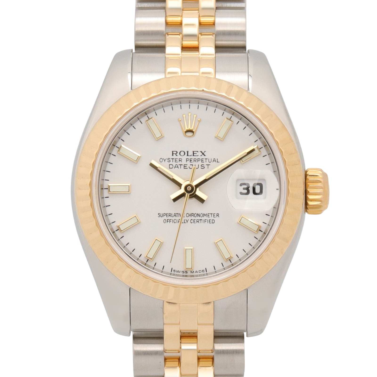 ロレックス ROLEX デイトジャスト F番 腕時計 時計 K18(イエローゴールド) ステンレススチール レディース ホワイト系 バー 179173 【中古】