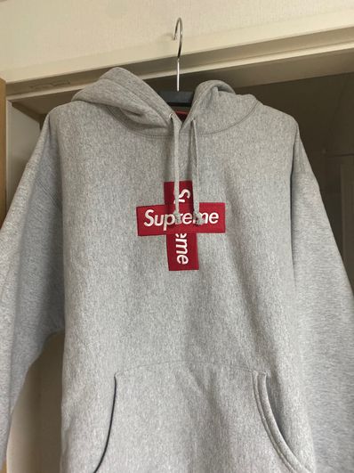 Supreme Cross Box Logo Hooded Sweatshirt "Grey"