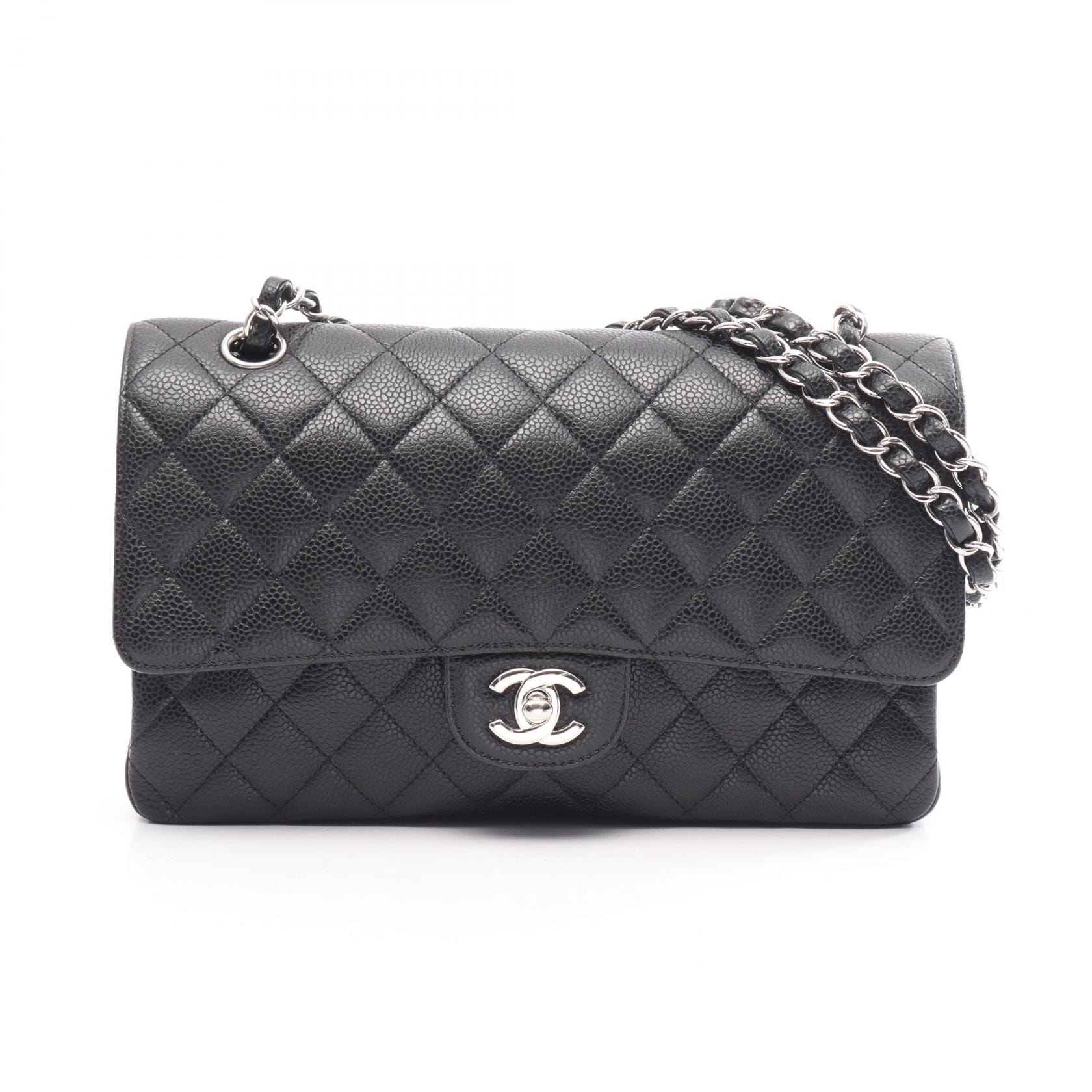 シャネル CHANEL マトラッセ Wフラップ ショルダーバッグ バッグ キャビアスキン(グレインドカーフ) レディース ブラック系 【中古】