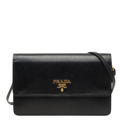 プラダ 斜め掛け ショルダーバッグ 1BP016 ネロ ブラック ヴィッテロムーブレザー レディース PRADA 【中古】