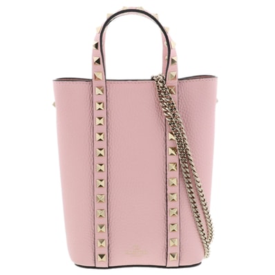 Valentino ヴァレンチノ ロックスタッズ ショルダーバッグ 5W2P0X90VSH レザー ピンク レディース【中古】