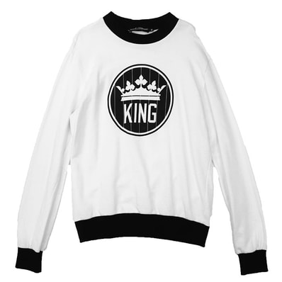 SALE【美品】DOLCE&GABBANA ドルチェ・アンド・ガッバーナ スウェット クラウン 王冠 KING フレンチテリー バイカラー 丸首 長袖 ミドルウェイト コットン100% トップス メンズ 50 ブラック ホワイト 黒 白 イタリア製