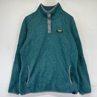 古着 エルエルビーン L.L.Bean フリース ニット ハーフボタン スナップ ワンポイントロゴ プルオーバー M ブルー系 レディース