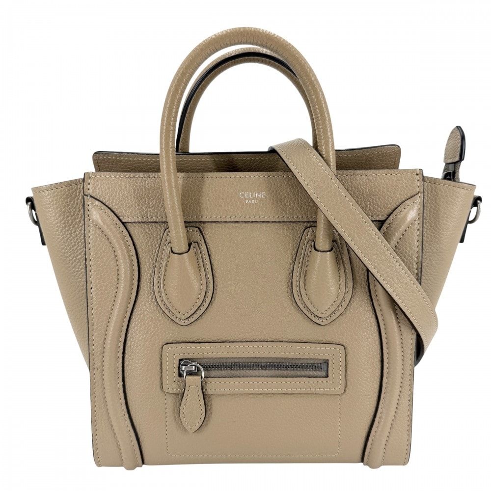 CELINE セリーヌ 2WAY ラゲージ ナノ ハンドバッグ ショルダーバッグ 肩掛け 斜め掛け 189243DRU レザー    ブラウン 茶 シルバー金具 レディース 美品【中古品】