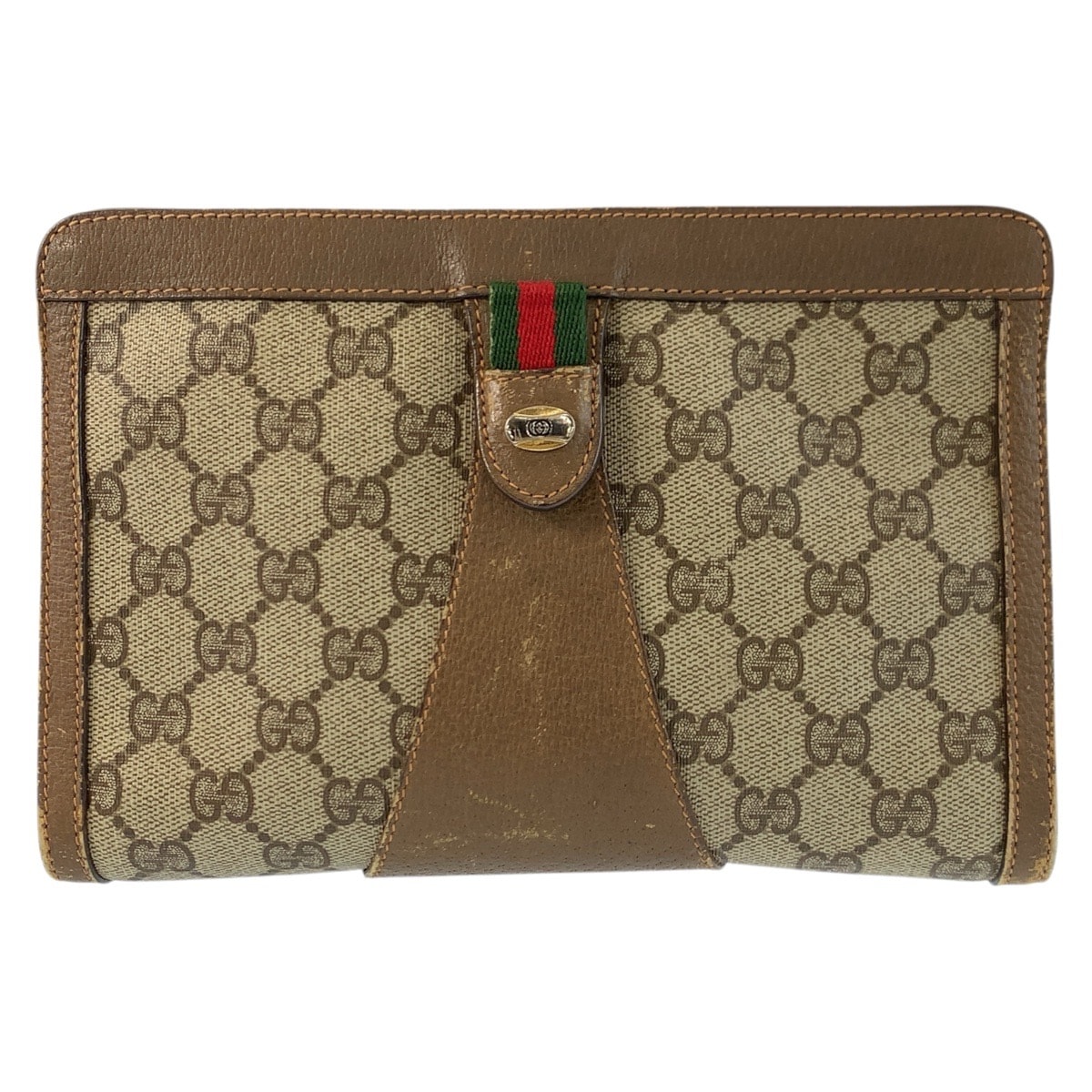 GUCCI グッチ ヴィンテージ シェリーライン ベージュ ブラウン GGスプリームキャンバス レザー/ クラッチバッグ セカンドバッグ 602734 【中古】