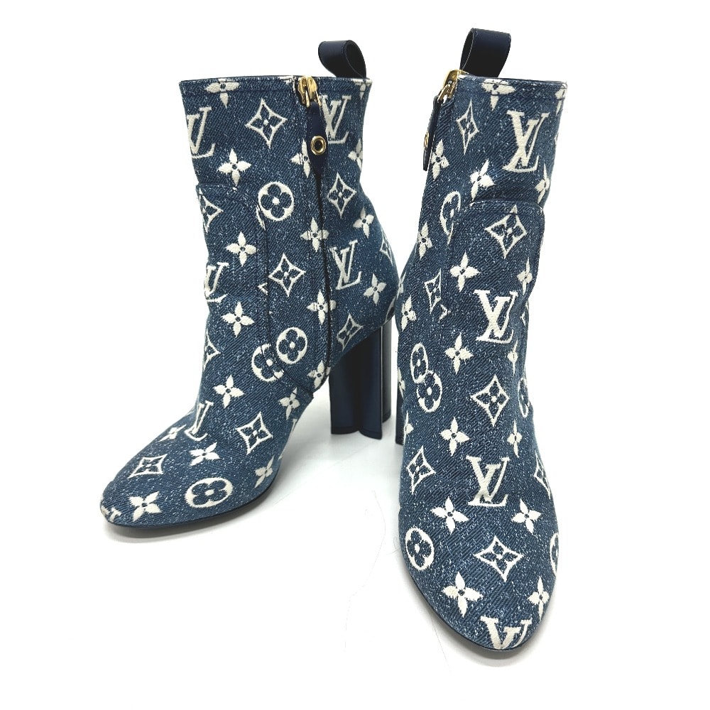 ルイヴィトン LOUIS VUITTON シルエットライン NL1201 靴 アンクルブーツ シューズ デニム ブーツ デニム ブルー