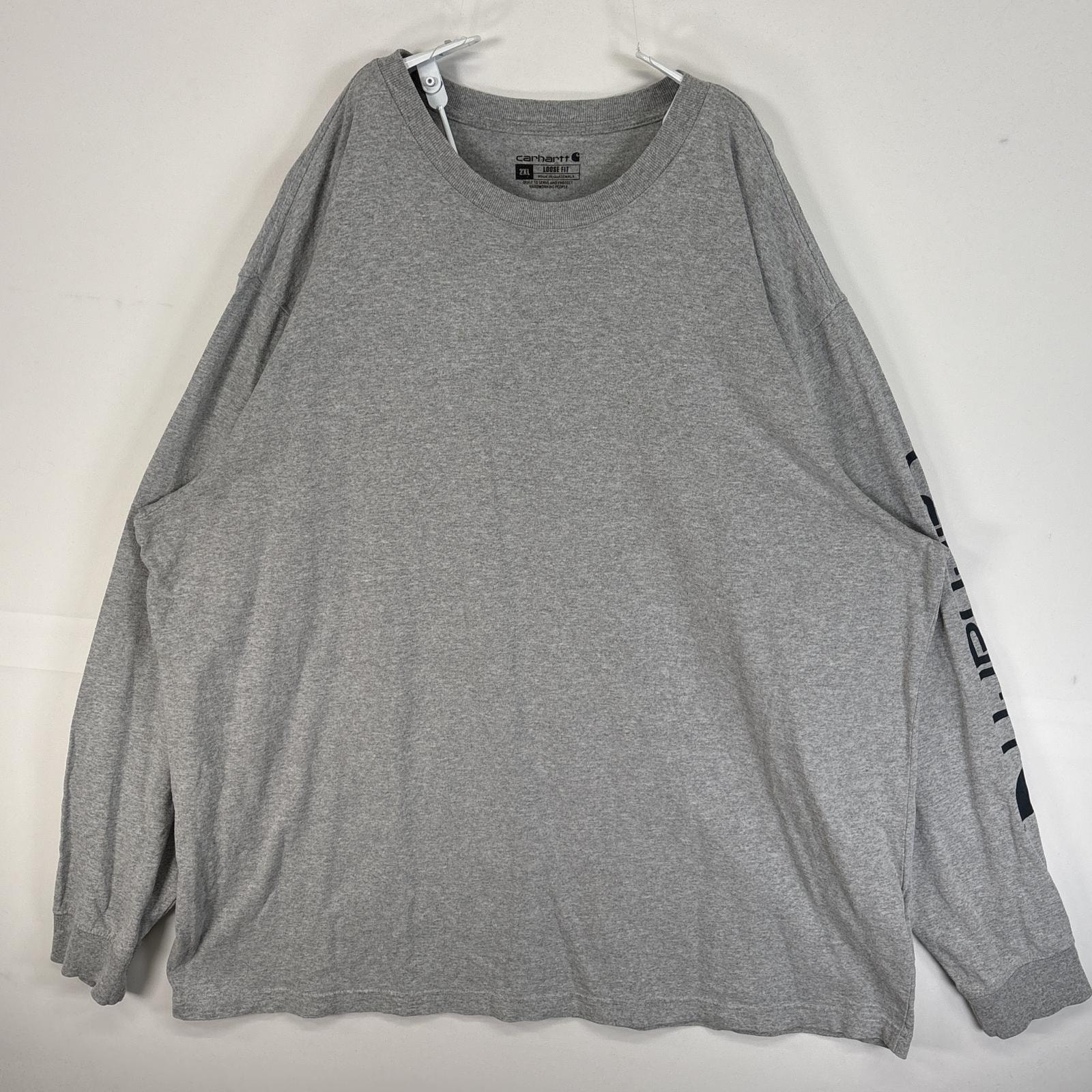 古着 カーハート Carhartt 長袖Tシャツ 袖プリント 大きいサイズ クルーネック 2XL  グレー メンズ