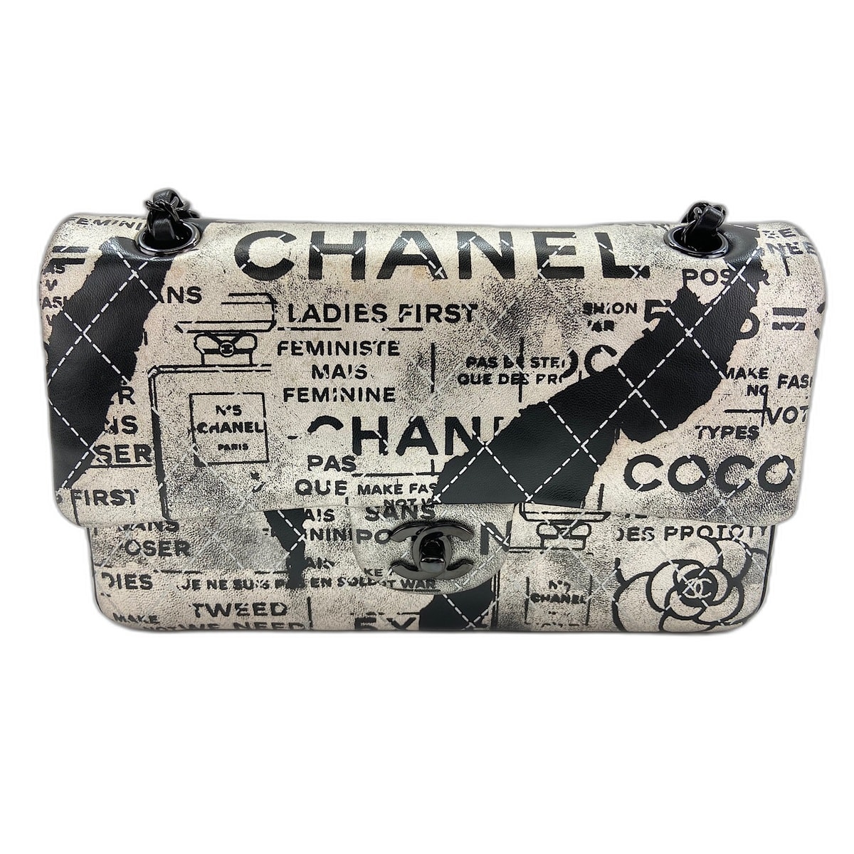 シャネル CHANEL ニュースペーパー ロゴプリント クラシックフラップ グラフィティ柄 ショルダーバッグ【中古】