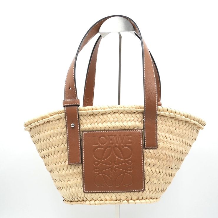 LOEWE(ロエベ)バスケットバッグ スモール アナグラム トートバッグ パームリーフ ナチュラル タン カーフスキン レザー レディース【中古】
