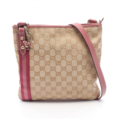 グッチ GUCCI GGキャンバス チャーム付き ショルダーバッグ バッグ キャンバス レザー レディース ベージュ系 / ピンク系 144388 【中古】
