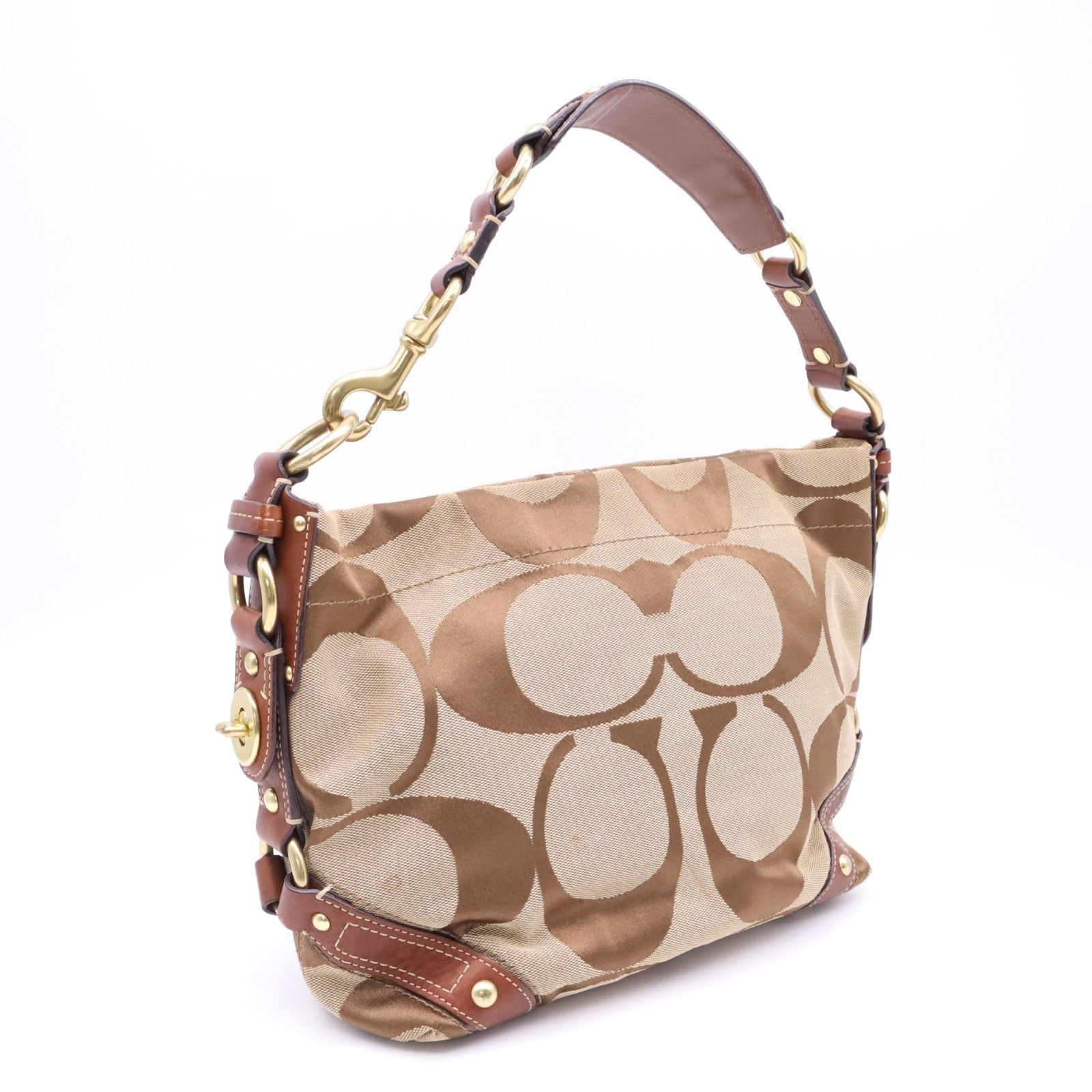 COACH コーチ シグネチャー カーリー ショルダーバッグ 10619 ショルダーバッグ ベージュ ブラウン ゴールド シグネチャー レディース