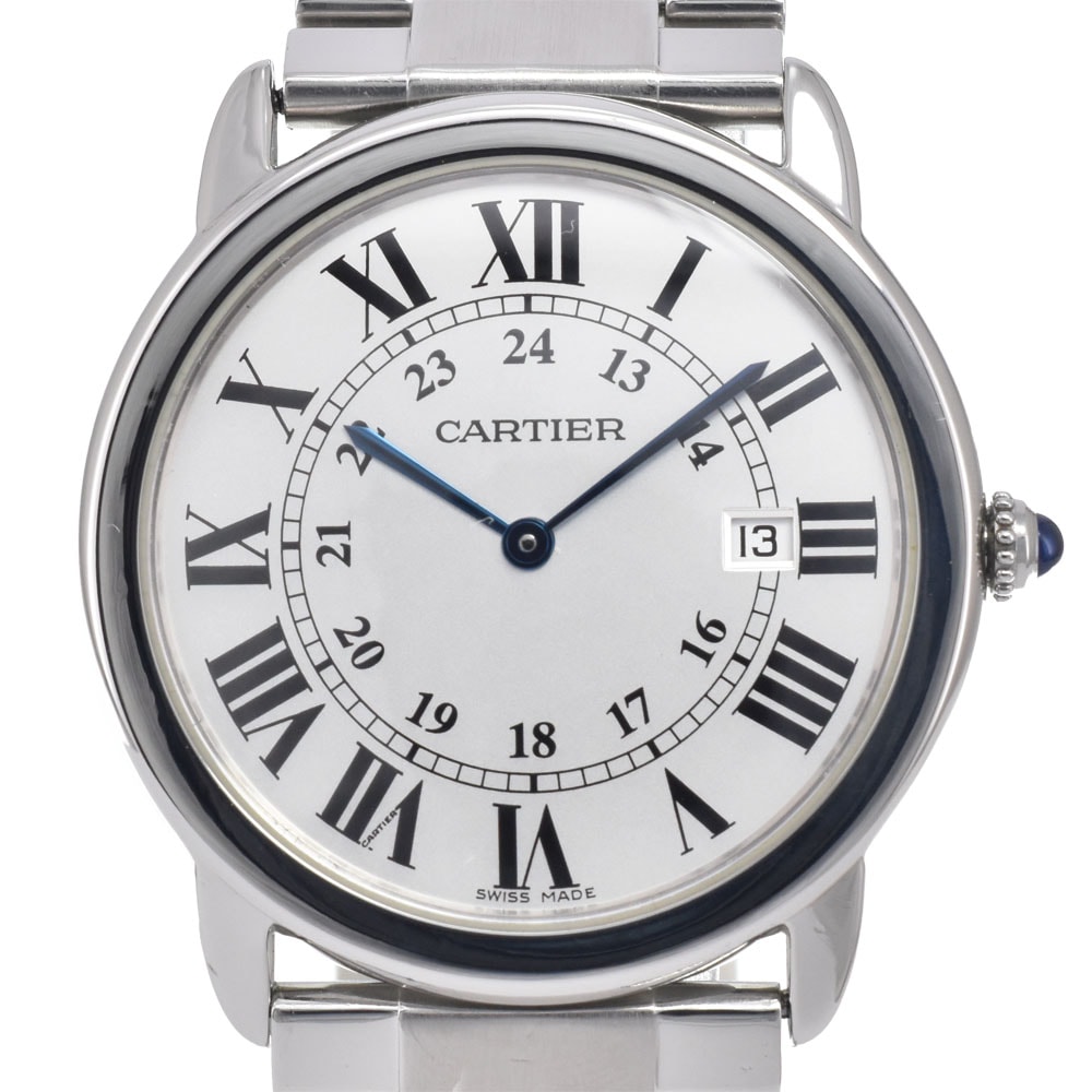 カルティエ CARTIER W6701005 ロンドソロ LM デイト シルバー クォーツ メンズ 美品 保証書付き 腕時計 M#150519