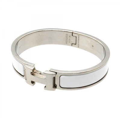 【6jfb0499-k】エルメス バングル クリッククラックPM メタル シルバー ホワイト【中古】レディース