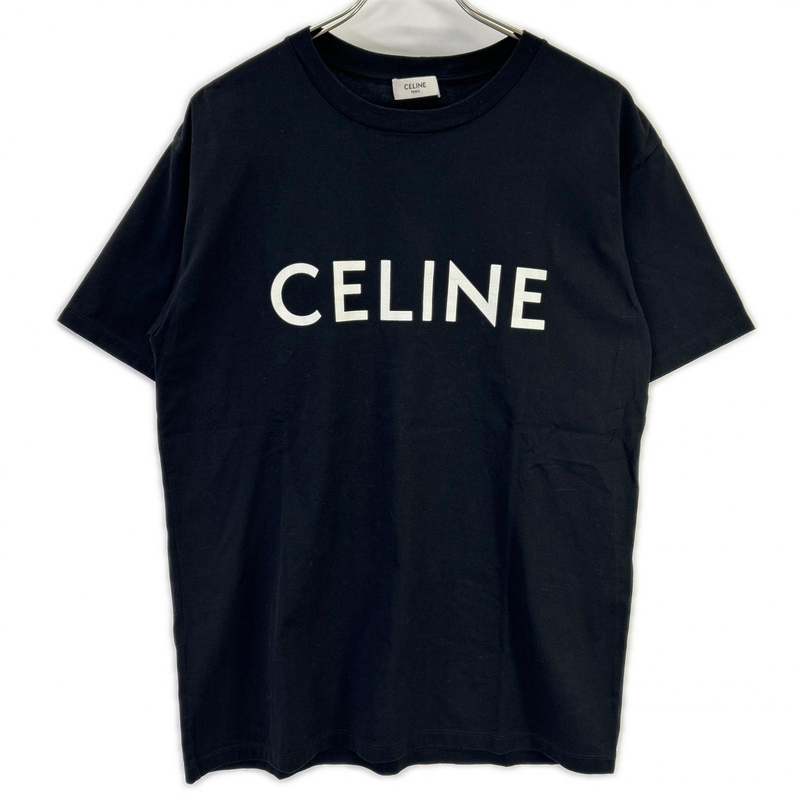 セリーヌ 2X681671Q ブラック コットン フロントロゴ Tシャツ XS