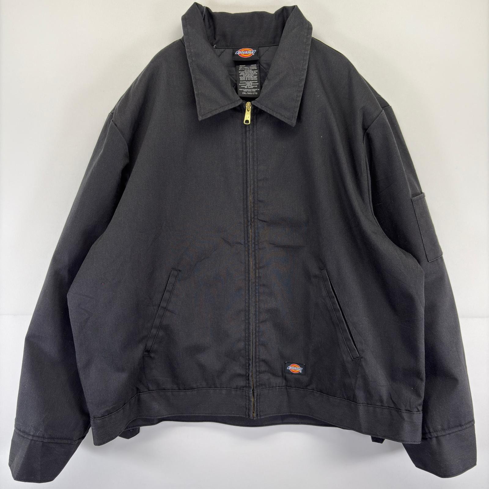 古着 ディッキーズ Dickies ジャケット ワーク ワンポイント 大きいサイズ フルジップ 襟付き 作業着 2XL  ブラック メンズ