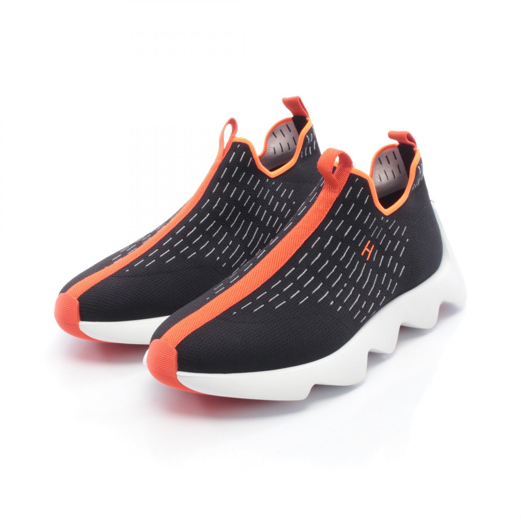エルメス HERMES エクレール ニット スニーカー 靴 ファブリック オレンジ メンズ ブラック系 / オレンジ系 【中古】