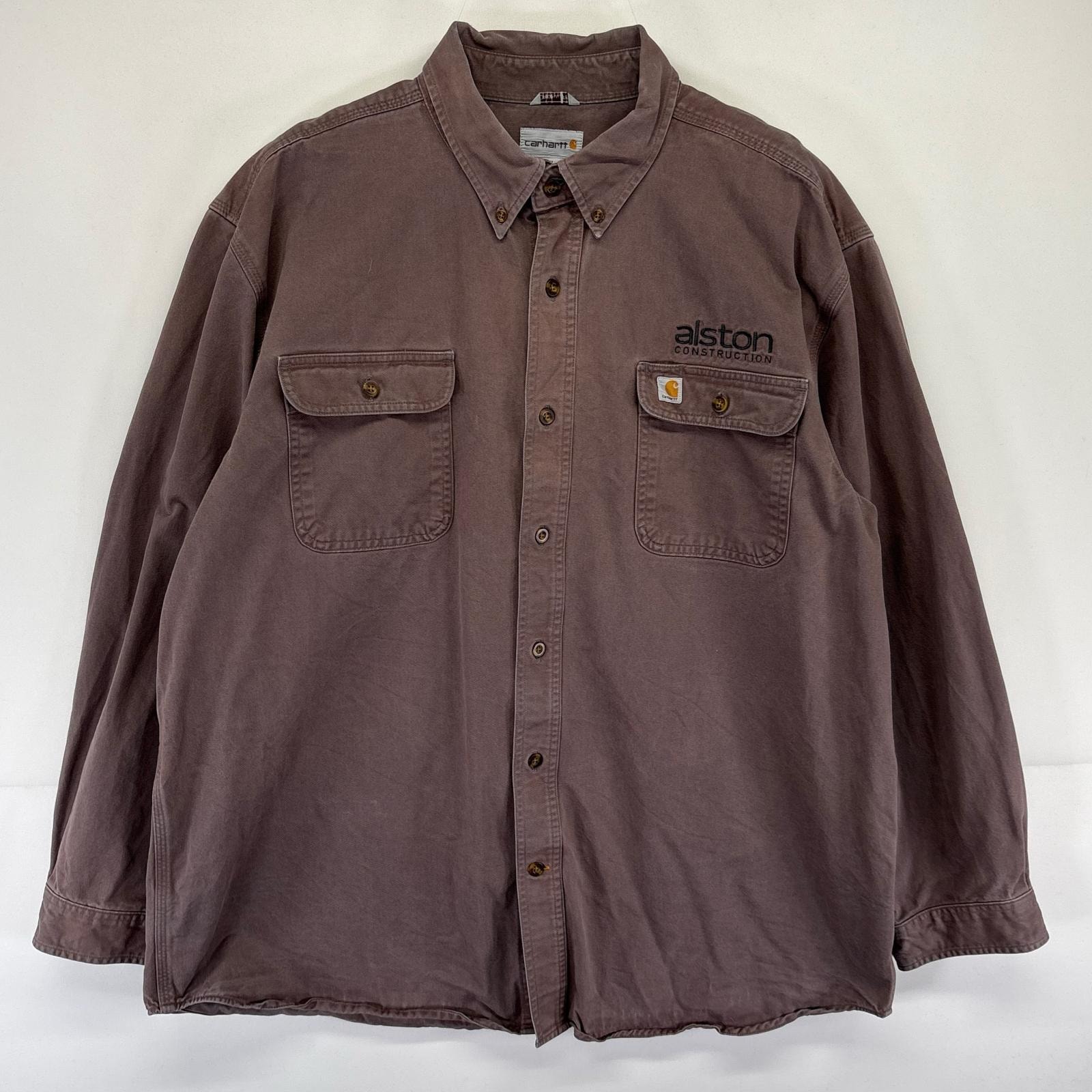 古着 カーハート Carhartt 長袖シャツ 胸ポケット 大きいサイズ ワーク ワンポイントロゴ 2XL  ブラウン系 メンズ