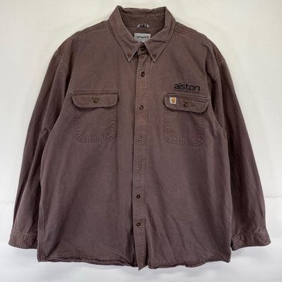 古着 カーハート Carhartt 長袖シャツ 胸ポケット 大きいサイズ ワーク ワンポイントロゴ 2XL ブラウン系 メンズ