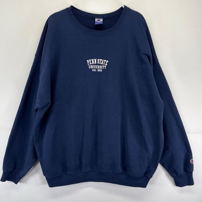 古着 90's/90年代 チャンピオン Champion スウェット 刺繍 プルオーバー トレーナー 大きいサイズ カレッジ 2XL ネイビー系 メンズ