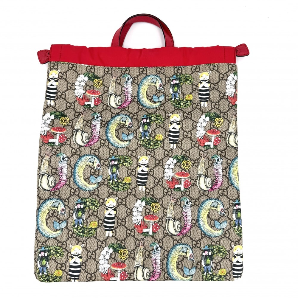 GUCCI グッチ リュック ヒグチユウコ コラボ チルドレンズ 550775 GGスプリームキャンバス  レザー   ベージュ レッド 赤 レディース 美品【中古品】