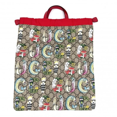 GUCCI グッチ リュック ヒグチユウコ コラボ チルドレンズ 550775 GGスプリームキャンバス レザー ベージュ レッド 赤 レディース 美品【中古品】