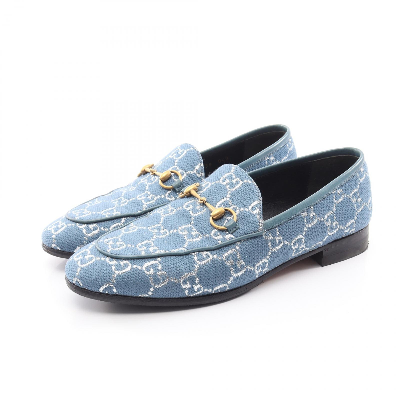 グッチ GUCCI ホースビット GG柄 ローファー 靴 キャンバス レザー レディース ブルー系 431467 【中古】
