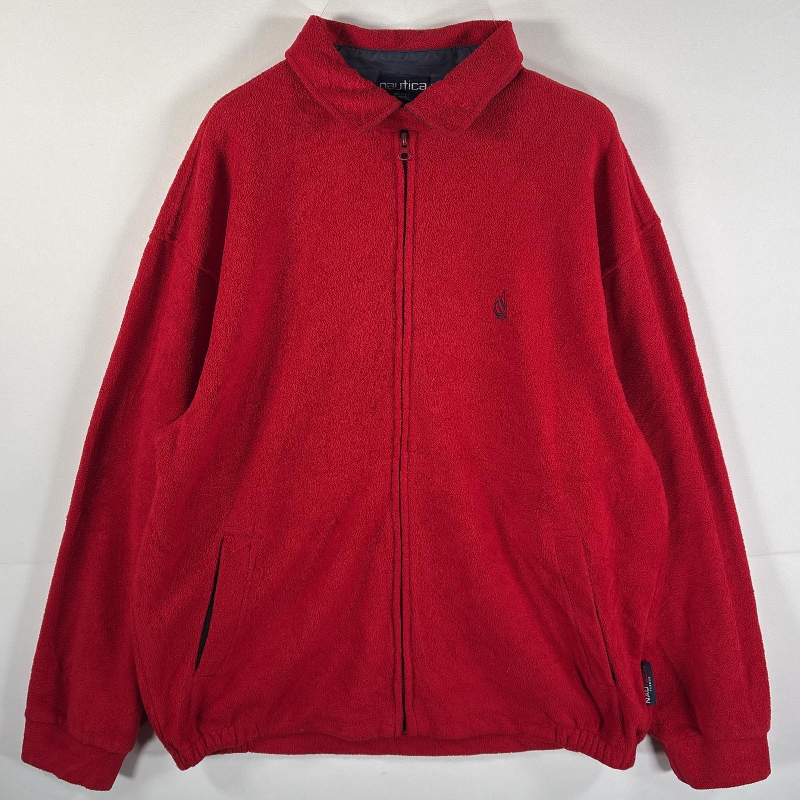 古着 90's/90年代 ノーティカ NAUTICA USA製 フリースジャケット フルジップ ワンポイントロゴ 大きいサイズ 襟付き XL  レッド メンズ