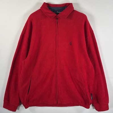 古着 90's/90年代 ノーティカ NAUTICA USA製 フリースジャケット フルジップ ワンポイントロゴ 大きいサイズ 襟付き XL レッド メンズ