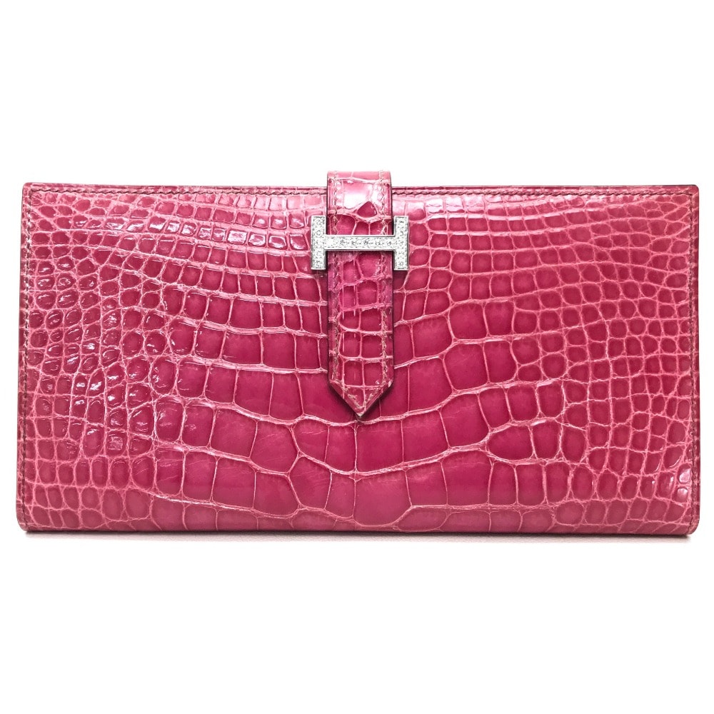 エルメス HERMES ダイヤモンド ベアンスフレ 2つ折り 長財布 K18WG □J刻 フューシャピンク