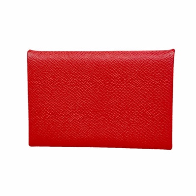 【6ic3658】エルメス カードケース カルヴィ ヴォーエプソン ルージュクー シルバー金具 D刻印【中古】レディース