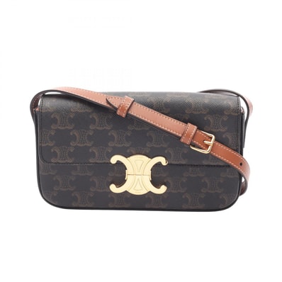 セリーヌ CELINE クロード トリオンフ ショルダーバッグ バッグ PVCコーティングキャンバス レザー レディース ブラウン系 【中古】