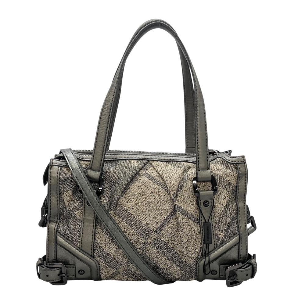 BURBERRY バーバリー ハンドバッグ 2WAY ショウダーバッグ 斜め掛け コットン  ポリエステル  ナイロン  ポリウレタン グリッタースモーク シルバー金具 レディース【中古品】