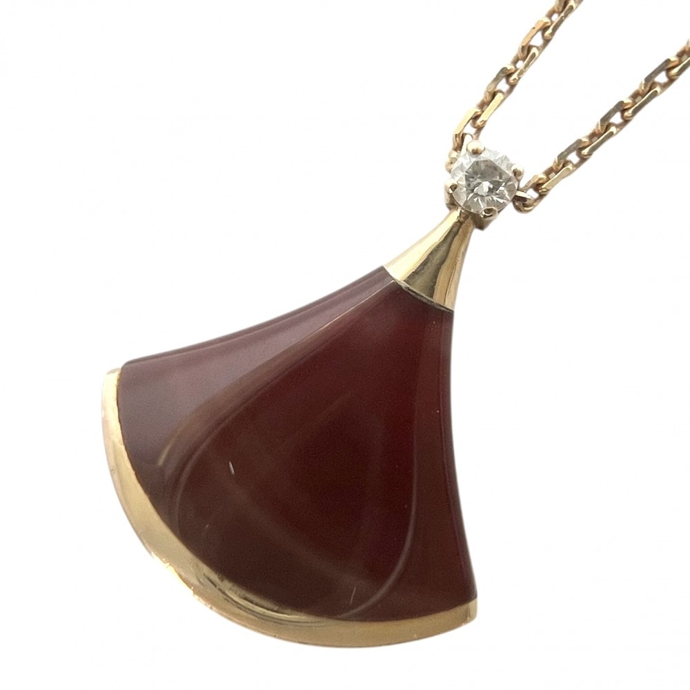 BVLGARI ブルガリ ネックレス ディーヴァ ドリーム ジュエリー アクセサリー アジャスター付き Au750 PG 18金 K18ピンクゴールド    ダイヤモンド0.03ct レッド 赤 レディース 約4.3g【中古品】
