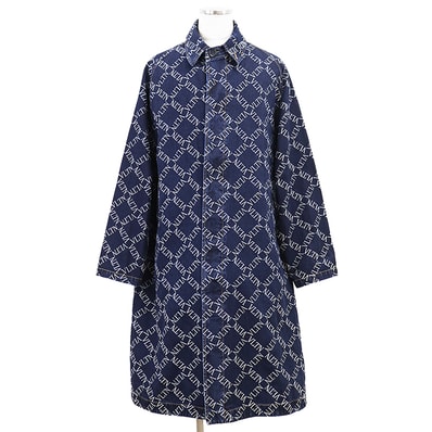 Valentino ヴァレンチノ コート デニム サイズ 52 メンズ VLTN ロゴ ボタン ダイヤ柄 総柄 ジャガード ステンカラー バルマカーン 比翼仕立て フライフロント ロング コットン100% アウター インディゴ イタリア製