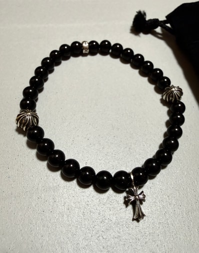 Chrome Hearts 6mm 4 Silver Cross Bead Bracelet "BLACK"ビーズブレスレット クロス