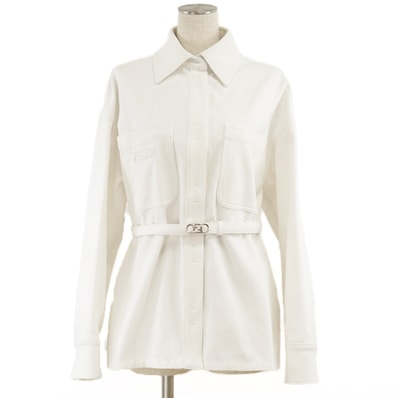 美品 フェンディ オーバーサイズ ホワイトデニム ジャケット レディース ホワイト 40 FENDI