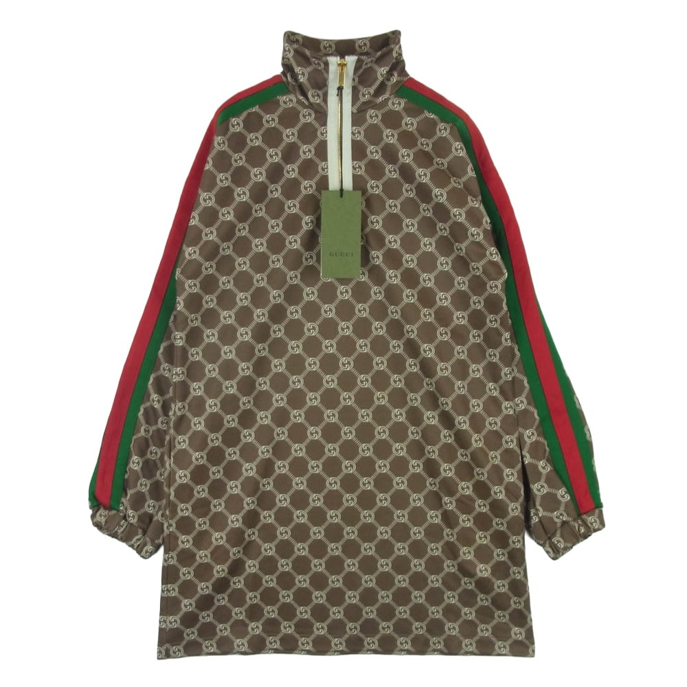 GUCCI グッチ 678689 XJD1G インターロッキングG シェリーライン サイドライン テクニカル ロング トラックジャージー ドレス ワンピース ブラウン系 XXXS【極上美品】【中古】