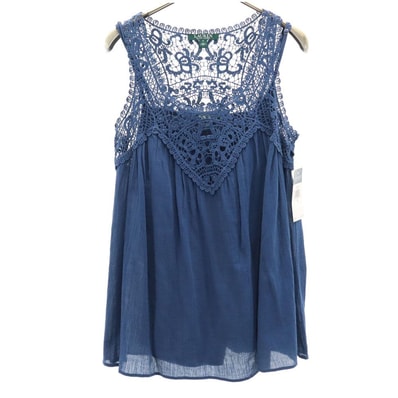 未使用 LAUREN RALPH LAUREN ローレンラルフローレン ノースリーブ レース切替 キャミソール S ネイビー アンサンブル