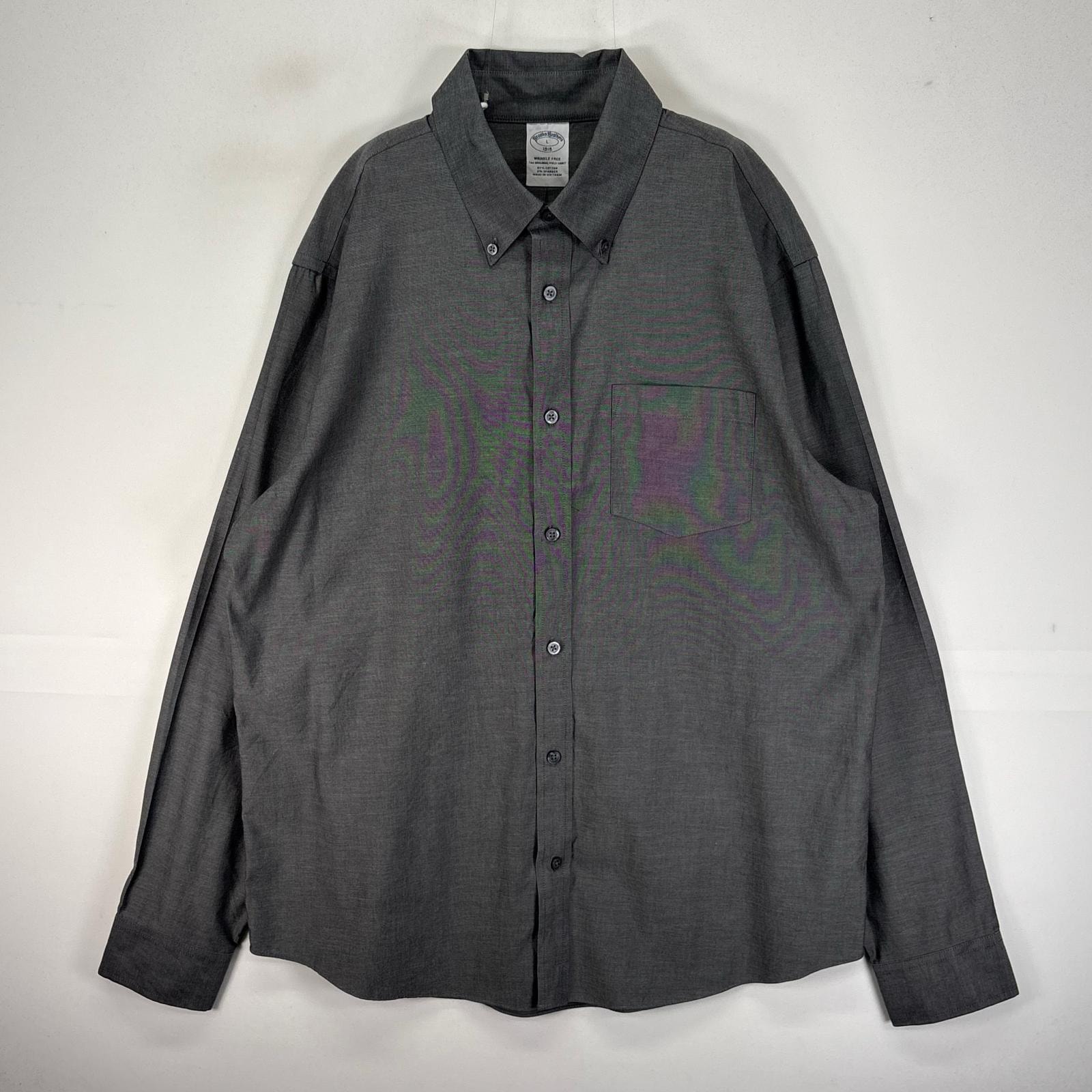 古着 ブルックスブラザーズ Brooks Brothers 長袖シャツ ボタンダウン 胸ポケット L  グレー系 無地 メンズ