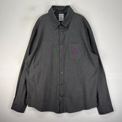 古着 ブルックスブラザーズ Brooks Brothers 長袖シャツ ボタンダウン 胸ポケット L グレー系 無地 メンズ