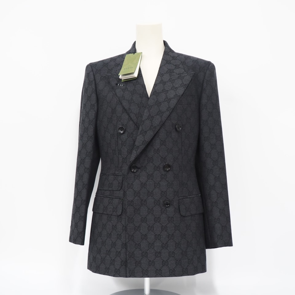 未使用 GUCCI グッチ GGウール ジャガードジャケット S 715184 ZAKF8 テーラードジャケット グレー ウール レディース